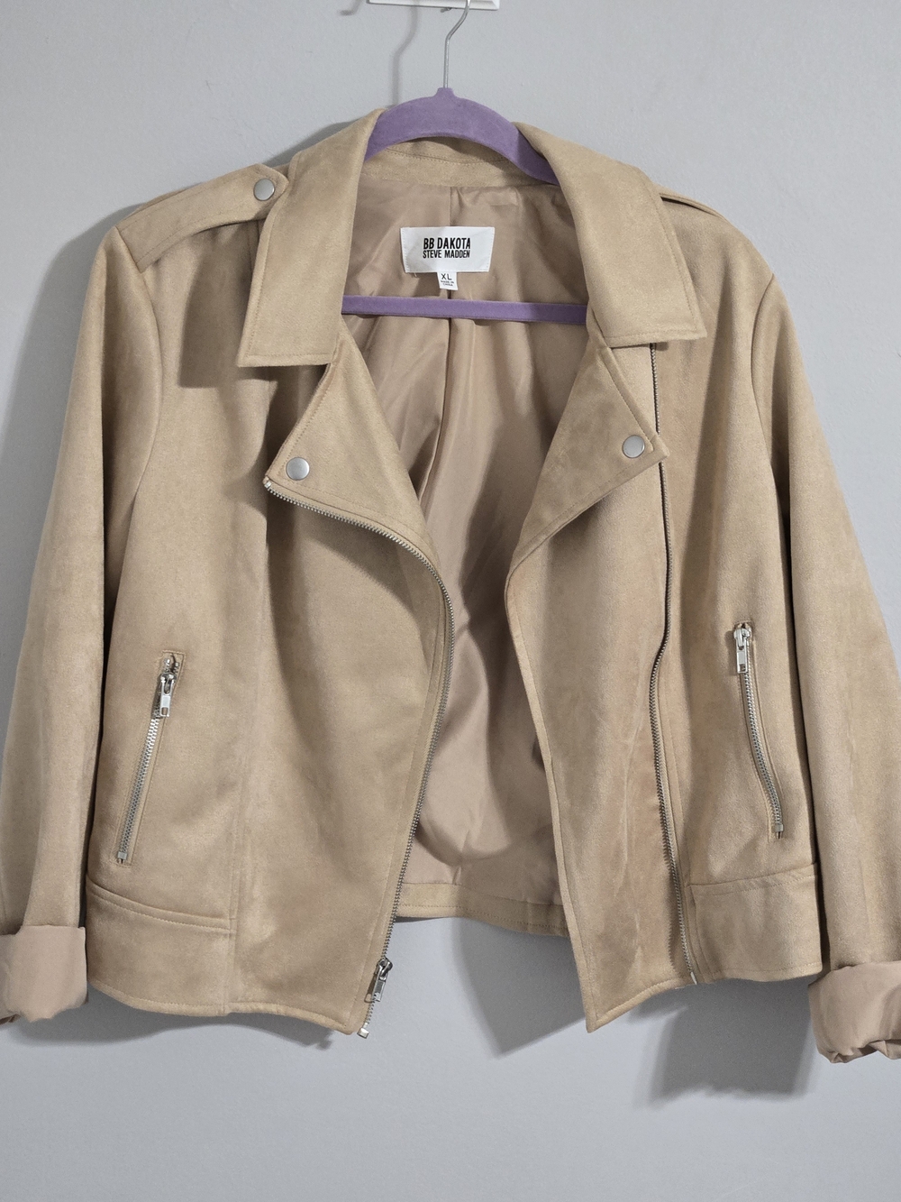 BB Dakota Beige Suede Moto Jacket